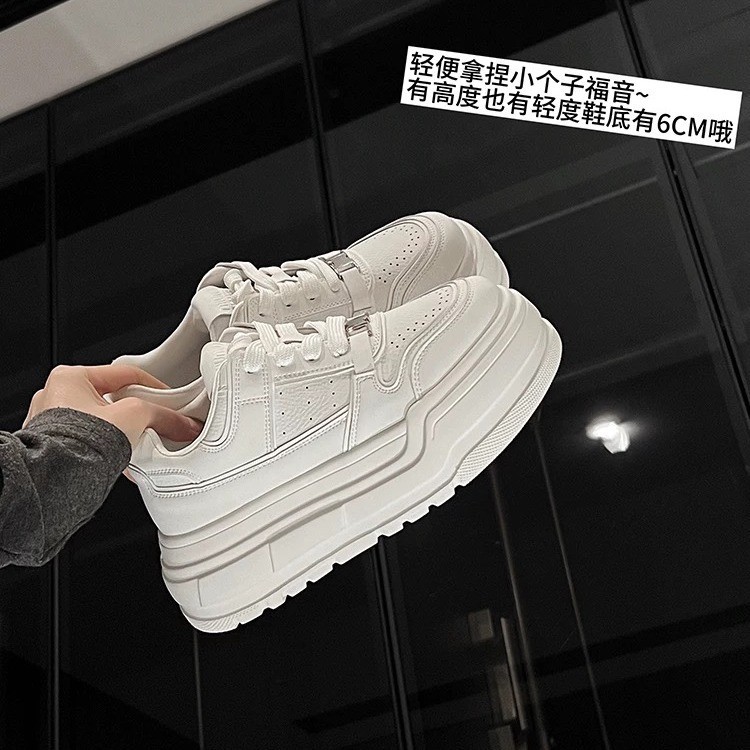 【曼曼】真皮厚底增高小个子网面小白鞋