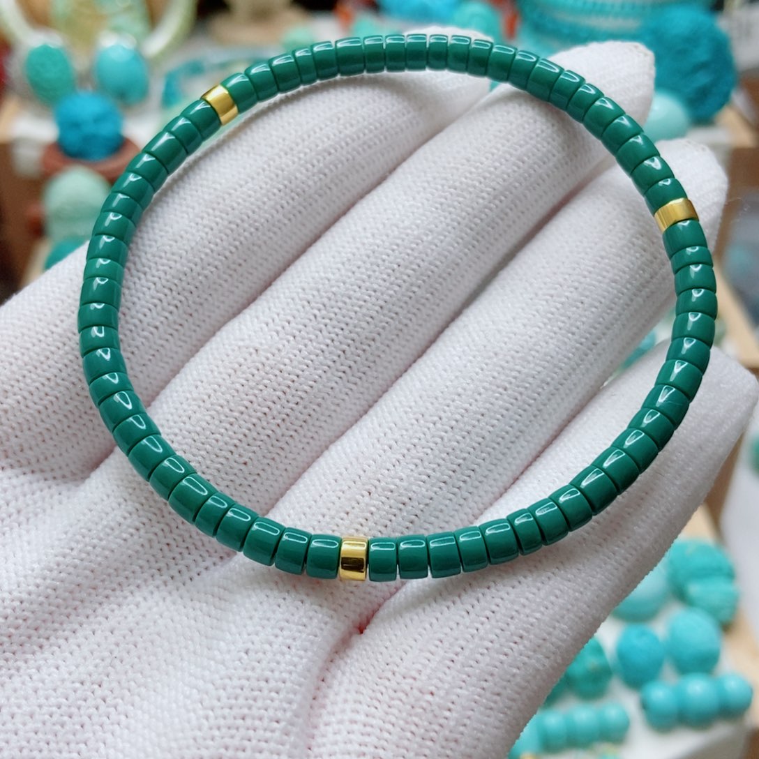 绿松石18K金镶嵌直切手串4m