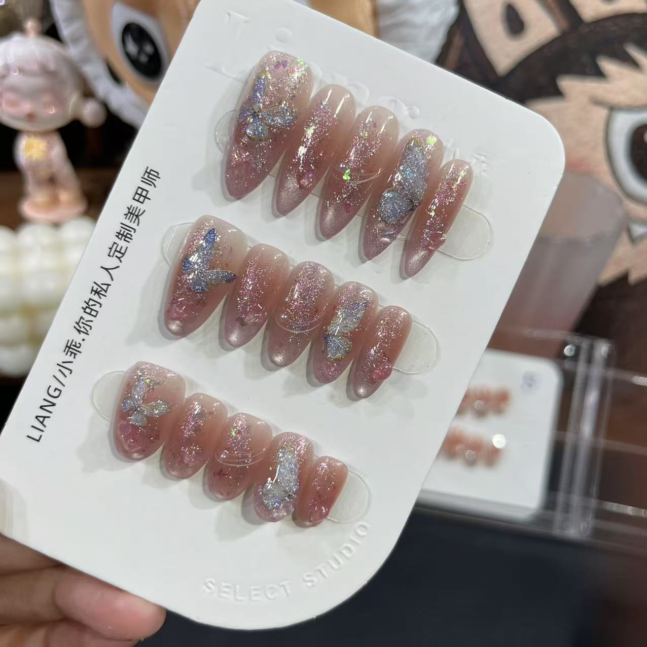 【蓝蝶】高端 纯手工 定制 穿戴甲 轻奢美甲显白气质穿戴式
