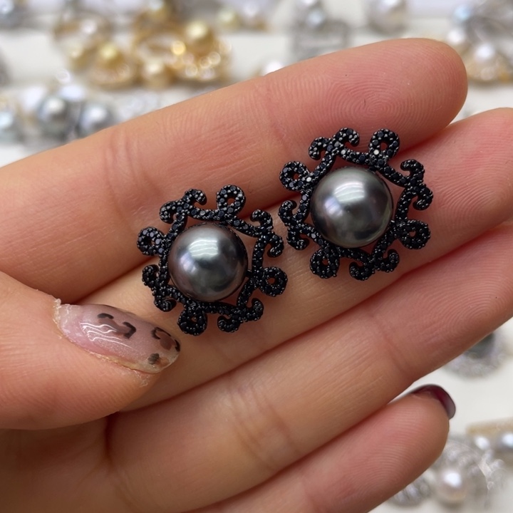 海水珍珠耳饰银S925镶嵌