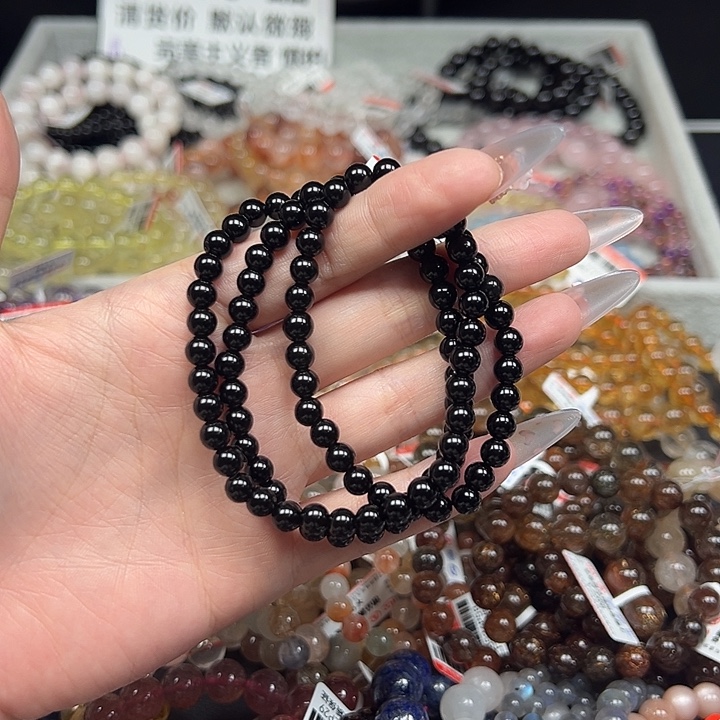 手链未镶嵌水晶卡6精品黑曜石三圈24
