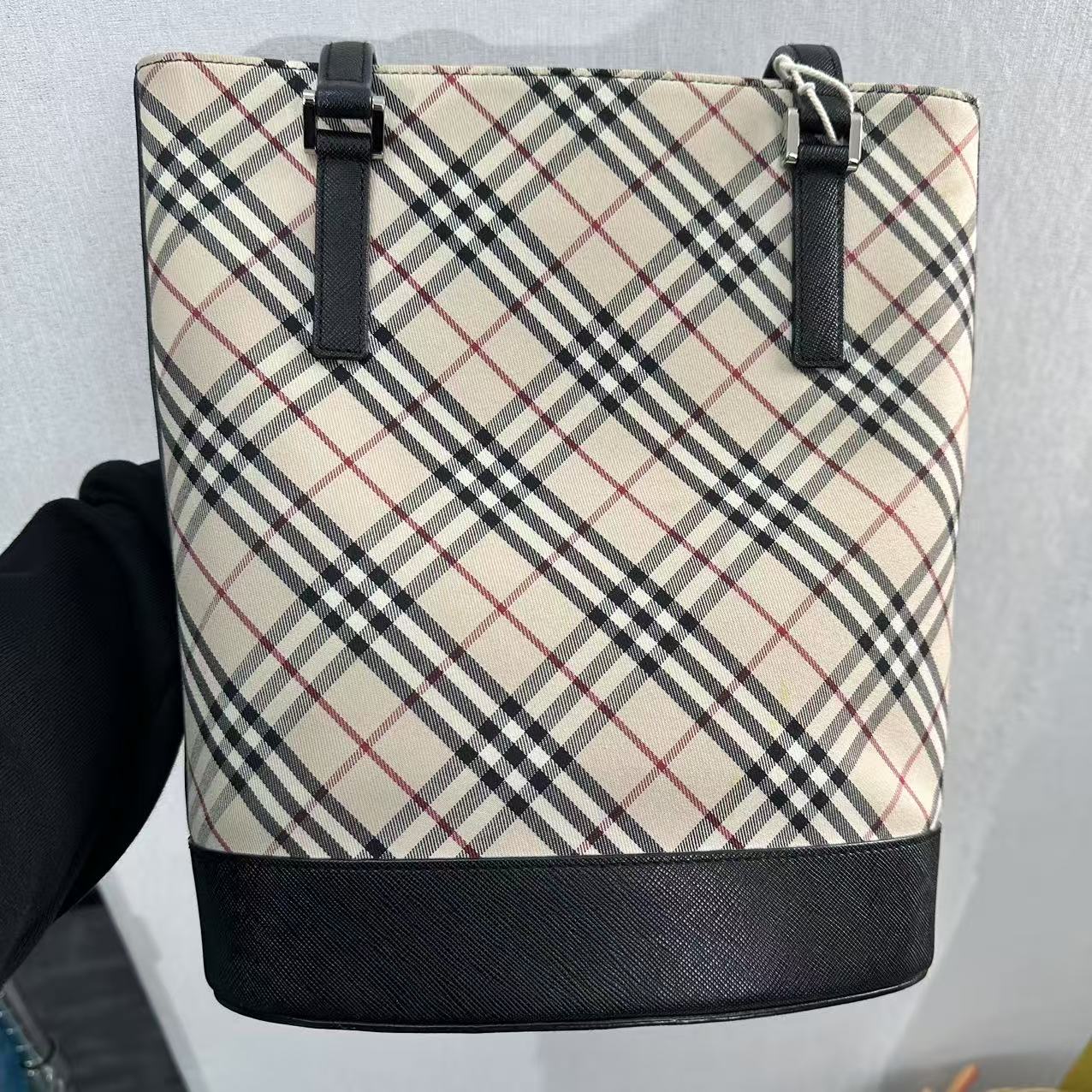 95新 BURBERRY/博柏利 经典格纹手提包/H03482