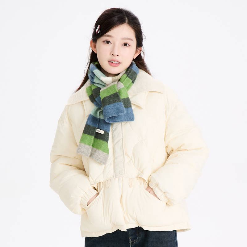 多多一上女大童25深冬毛线翻领防泼水厚棉衣（150-180）2140A73X