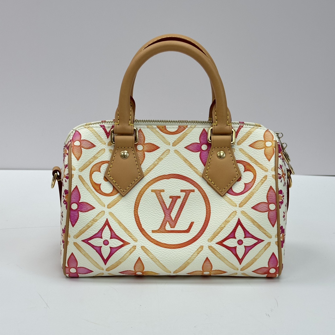 99新 LV 路易威登拼色Speedy Bandouliere20手提斜挎包 17203