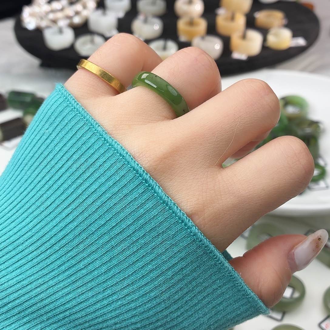 和田玉（糖玉）未镶嵌戒指S6碧玉圆条16.6