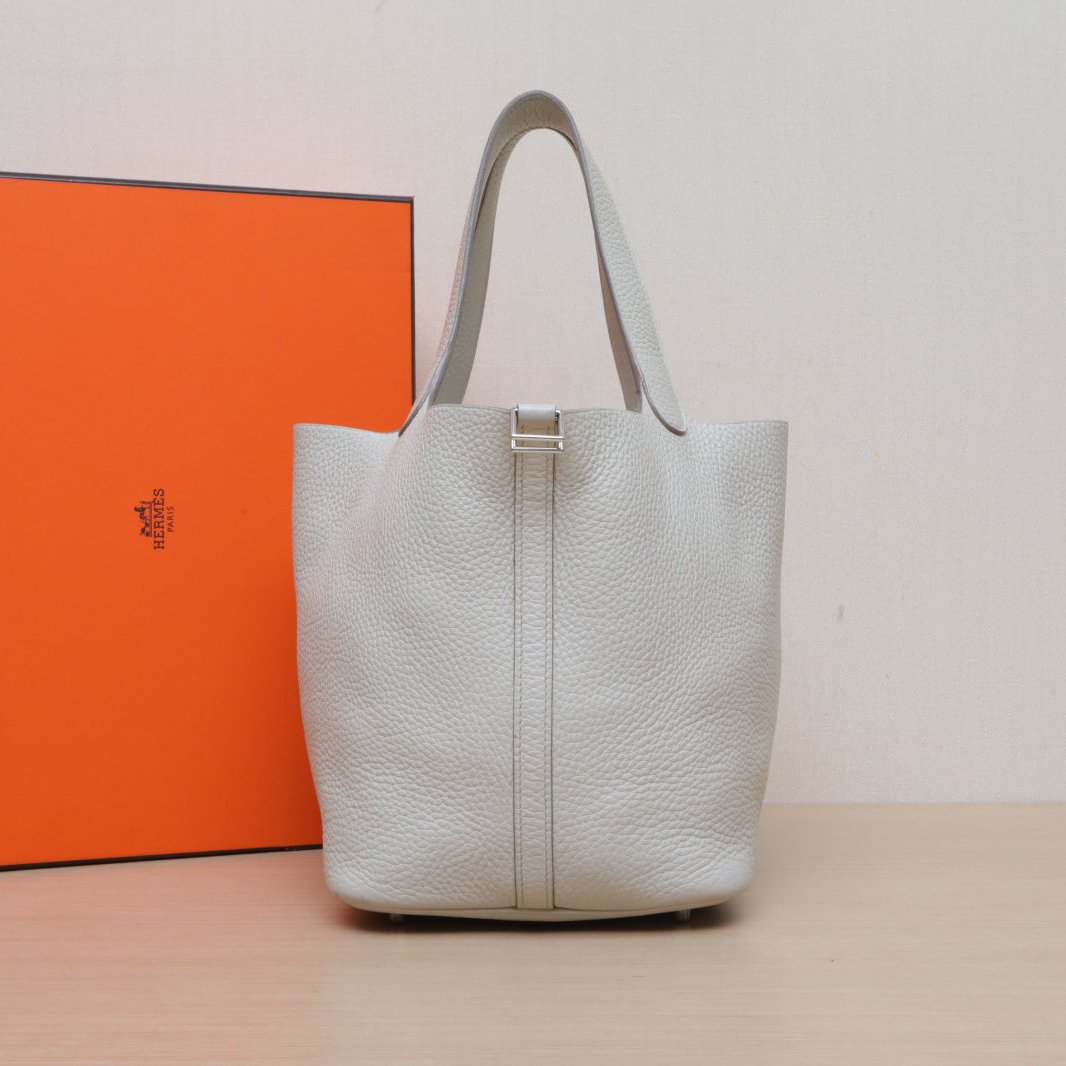 95新 Hermes/爱马仕 【娇】22 菜篮子 冰川白 TC皮C刻 银扣 094016