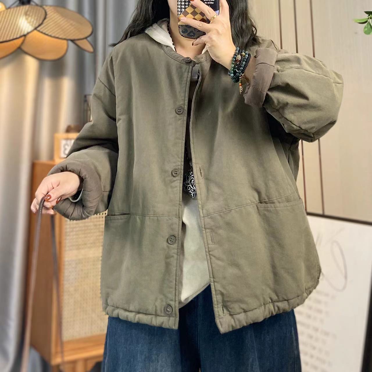 欣欣 常规冬季厚款棉衣春秋短款圆领棉服保暖常规款百搭