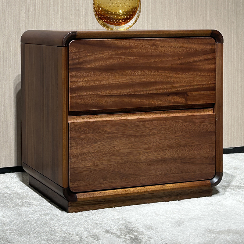 核桃木床头柜全实木现代简约家用卧室双抽收纳柜床边柜置物柜子