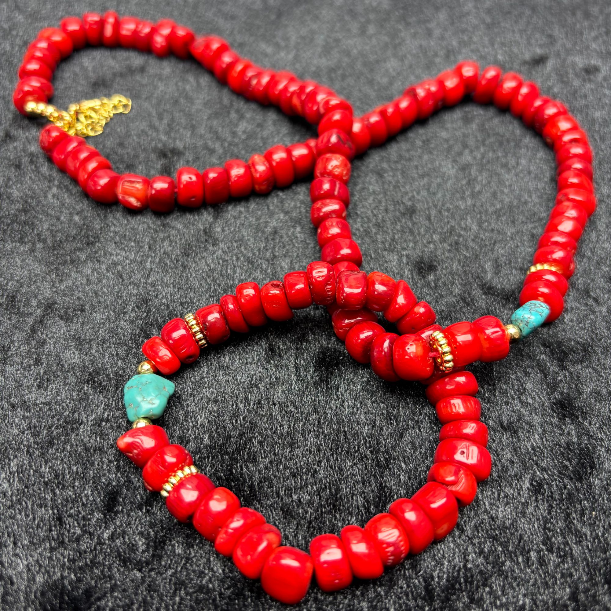 非金属珐琅项链 红色老料项链整套项链D75