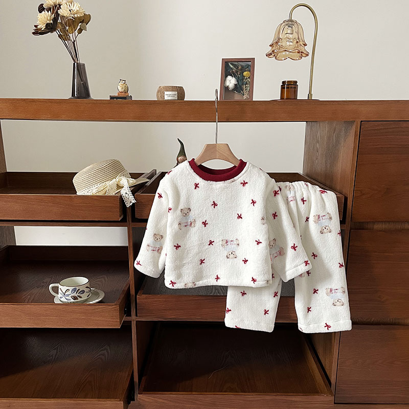 【现货】QT252175秋冬新款儿童套装女童家居服一体绒两件套睡衣