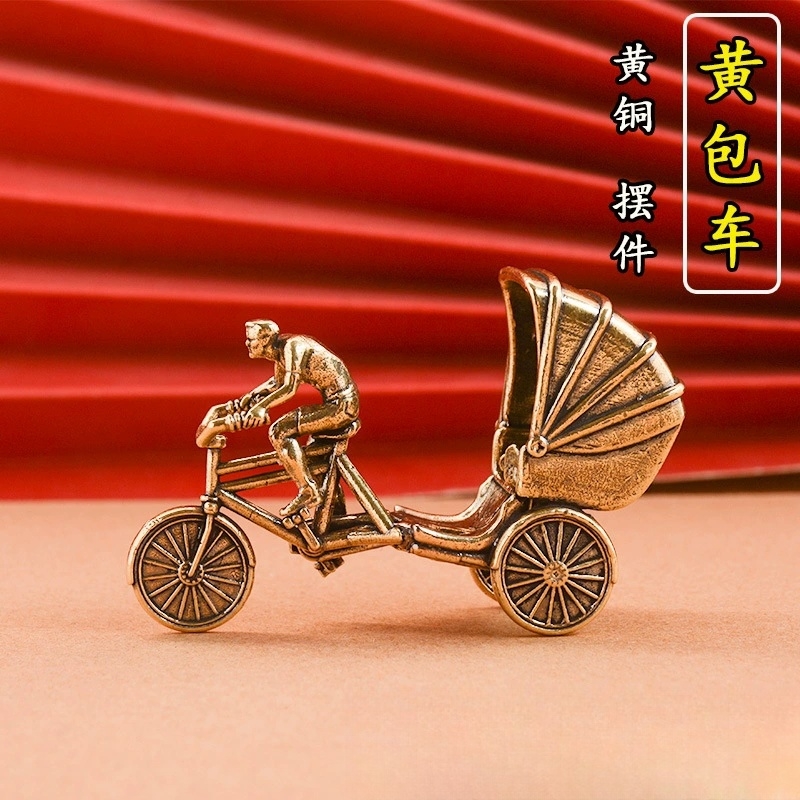 纯黄铜摆件老上海黄包车兜风复古老式工艺品摆件创意装饰小铜摆件
