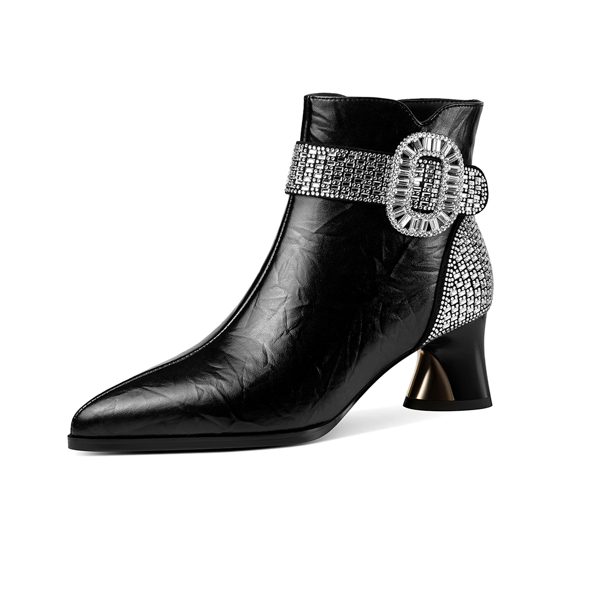 2025年新款欧美气质尖头粗跟配裙子舒适短靴配旗袍时尚女靴子3108