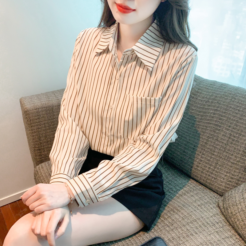 春秋季2025年新款条纹衬衫女时尚小个子洋气上衣长袖女士衬衣职业
