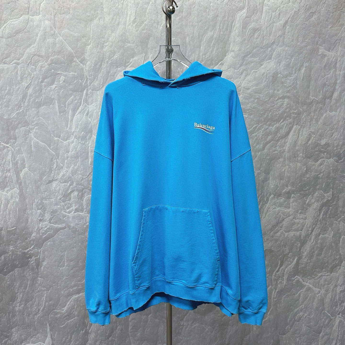 99新 Balenciaga/巴黎世家 可乐裂纹印花做旧连帽卫衣XS码 J01561