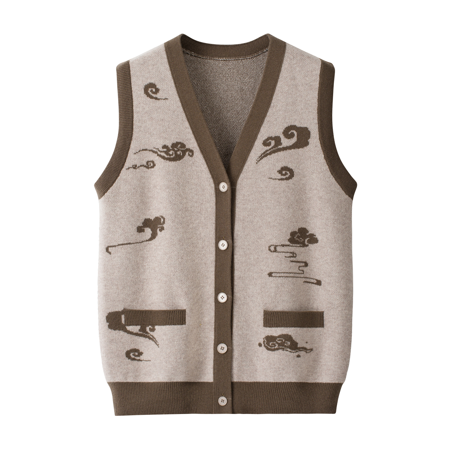 中老年女装25秋冬新款加厚提花老人100纯羊毛衫女V领开衫马甲毛衣