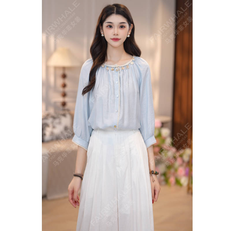 马克华菲女装新品春季小香风长袖衬衫气质时尚复古法式宽松小众 N