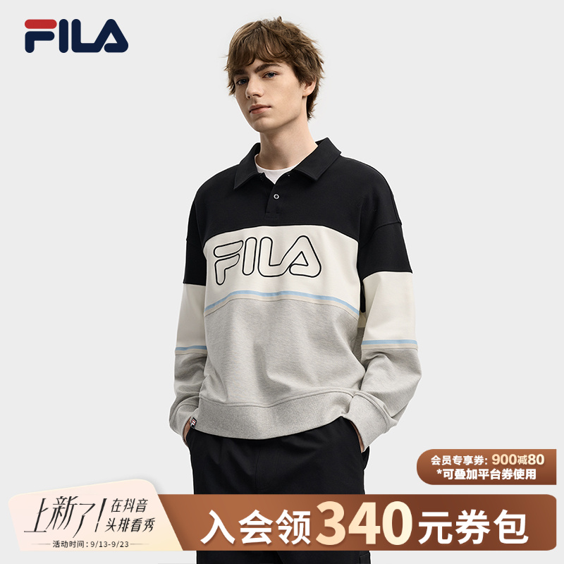 Fila斐乐2025年秋冬新款男户外运动套头长袖POLO衫T恤F11M549209F