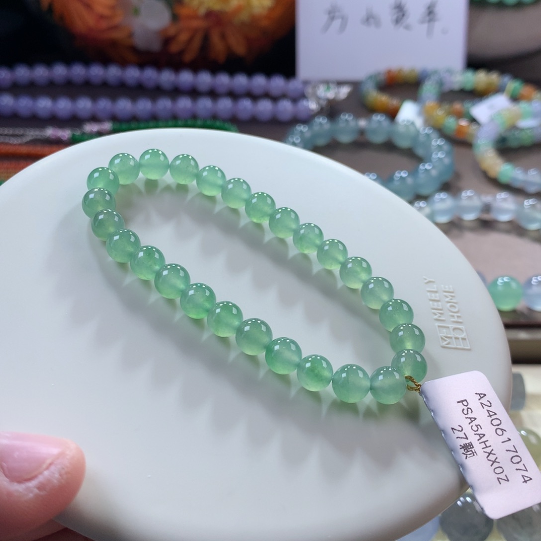 翡翠手链未镶嵌冰种葡萄绿手串卡6.6