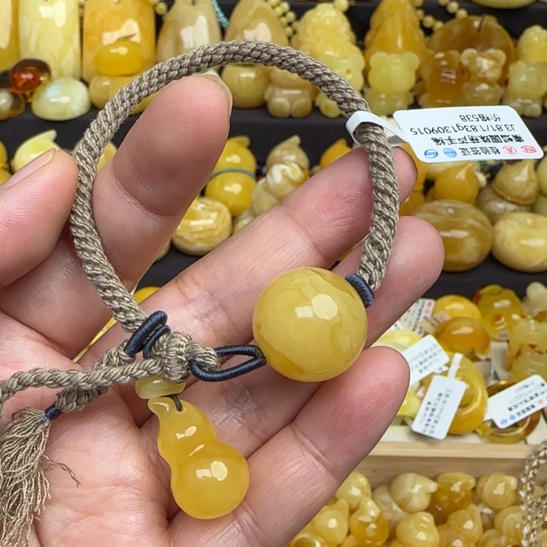 蜜蜡手绳未镶嵌天然俄料妖花蜜蜡圆珠手绳