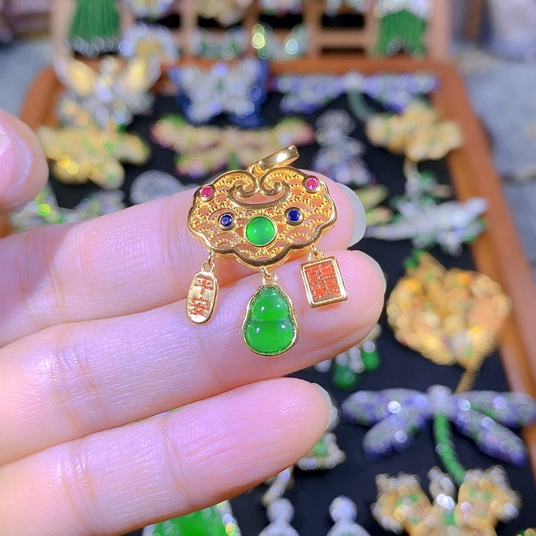 吊坠(不含链)银S925镶嵌翡翠