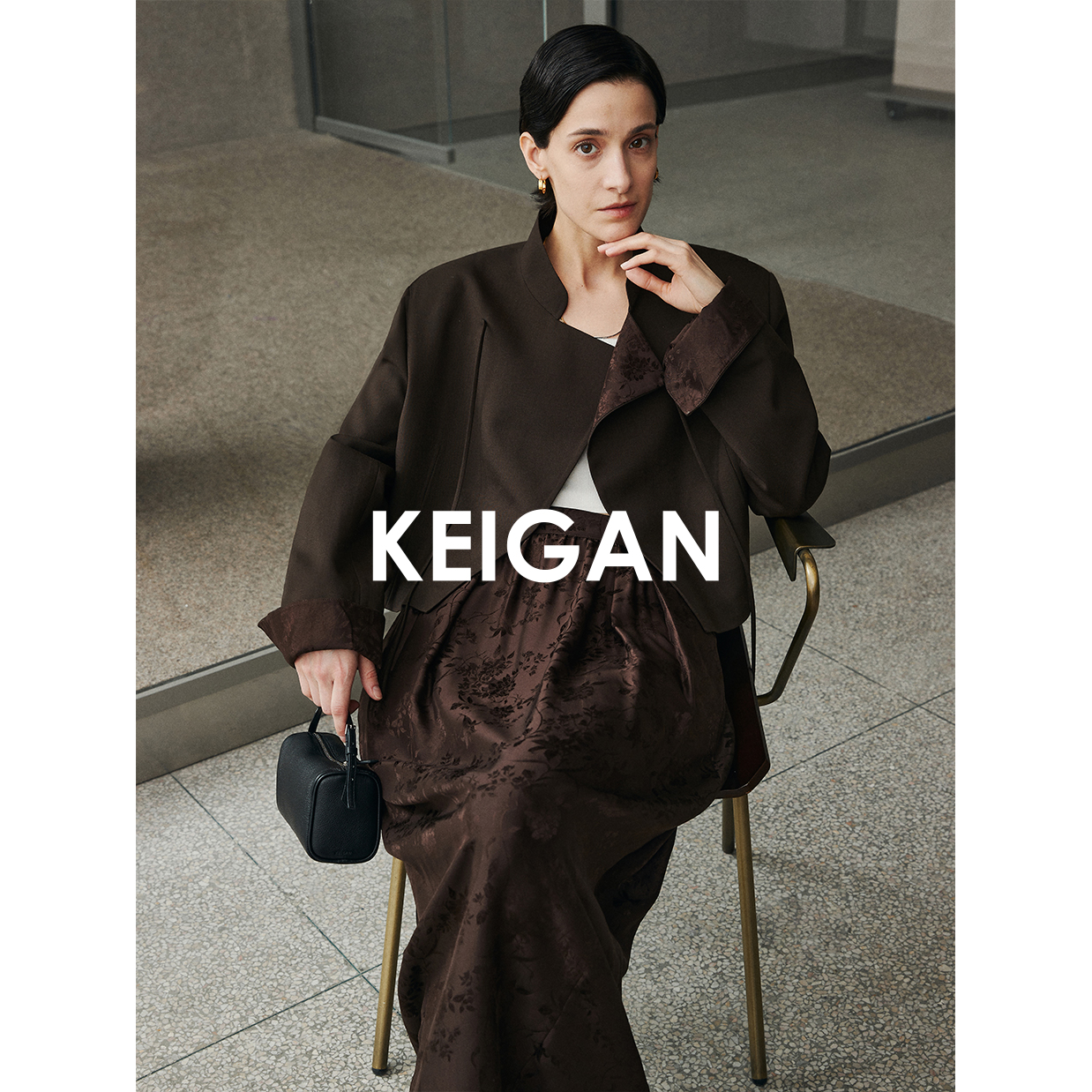 KEIGAN/开间新中式短西装半裙气质网红时尚休闲黑色复古宽松秋季