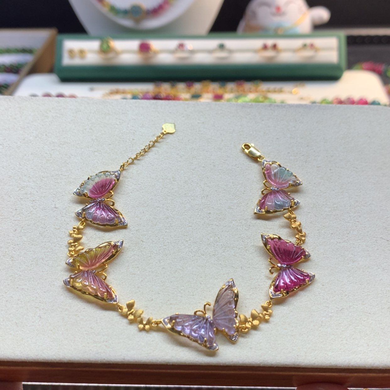 【闪购商品】碧玺手链18K金镶嵌梦幻西瓜蝴蝶