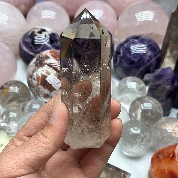 烟晶220克茶水晶柱子未镶嵌