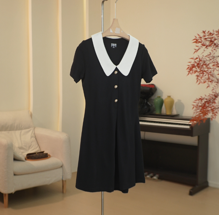 SM112 娃娃岭显瘦休闲珍珠扣连衣裙女 9322114007