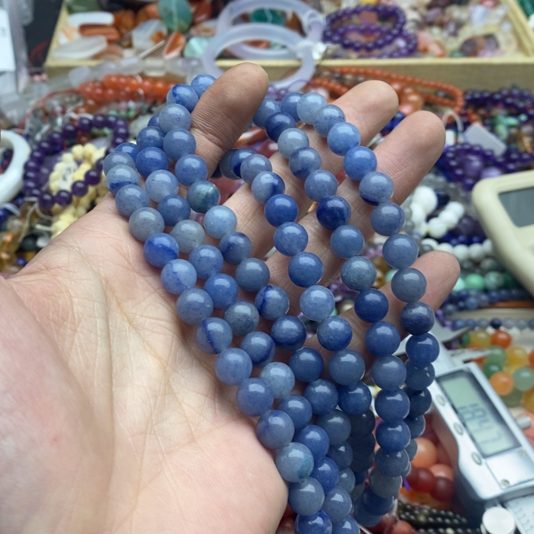 玛瑙/玉髓未镶嵌珠宝半成品一条天然8mm蓝东岭玉圆珠