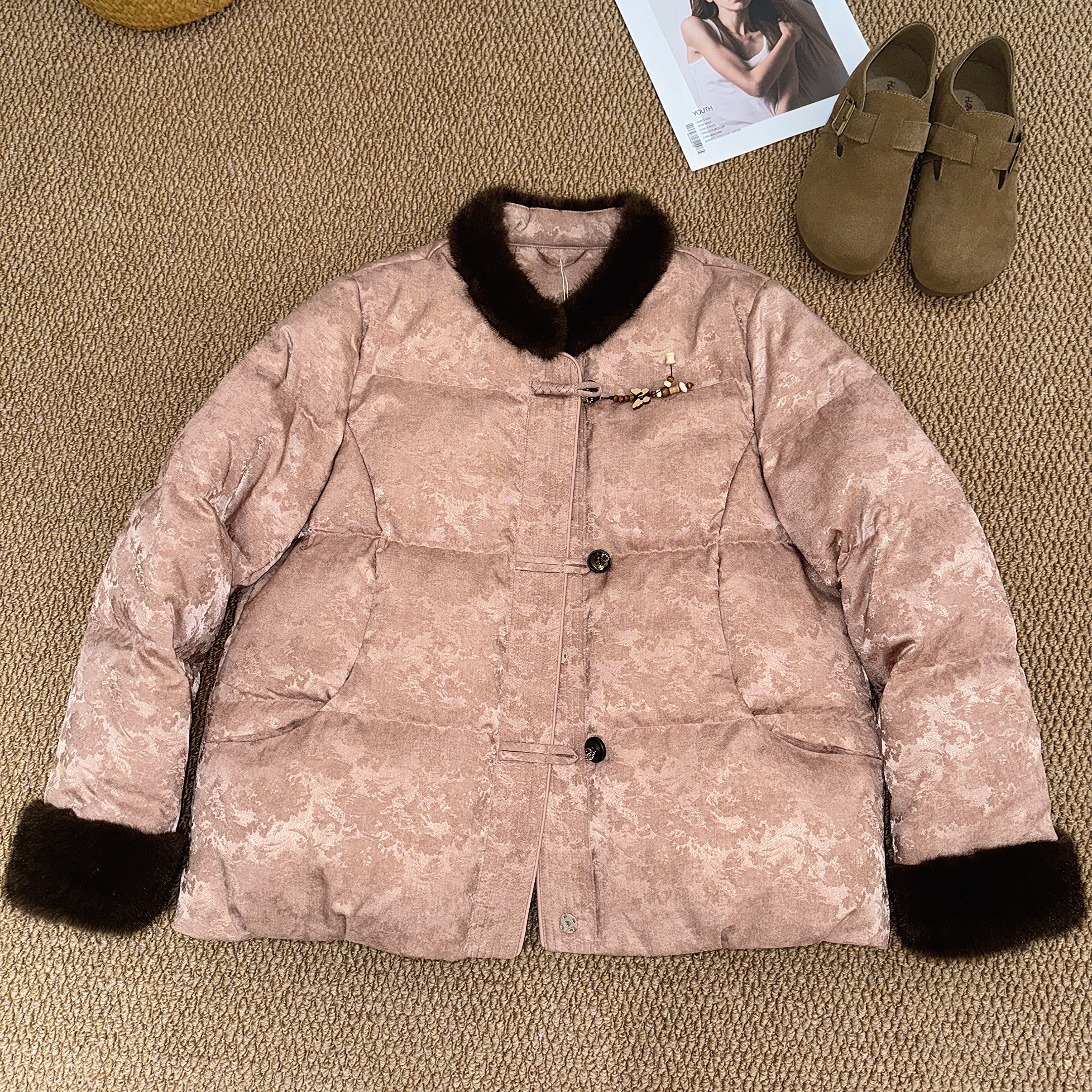 【萍姐推荐】冬季新款妈妈新中式国风毛领气质高贵白鸭绒外套