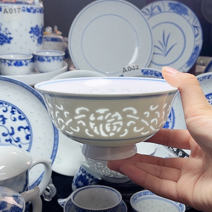 碗双线雕塑福字六寸面碗