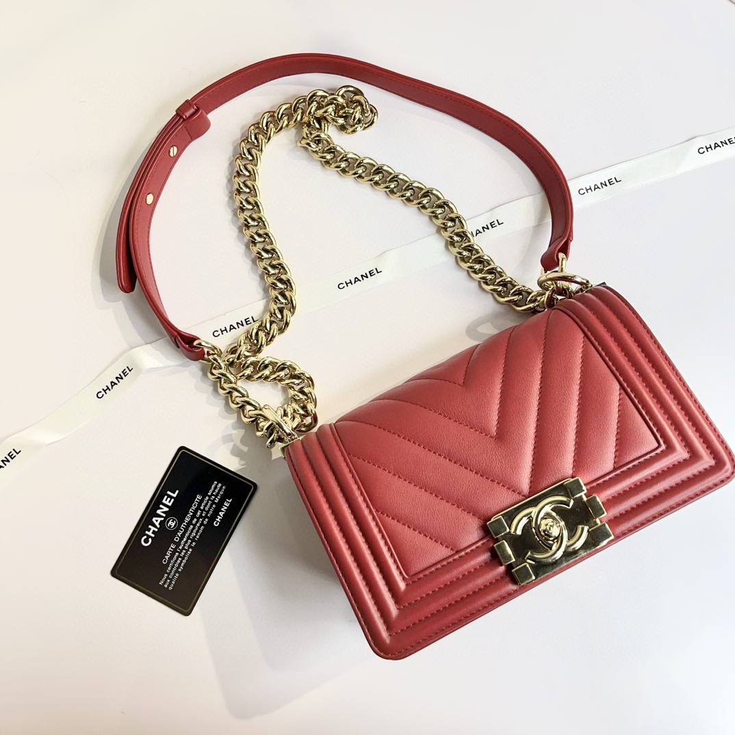 99新 Chanel/香奈儿 蔚蓝/红色v纹牛皮 Leboy小号 北京