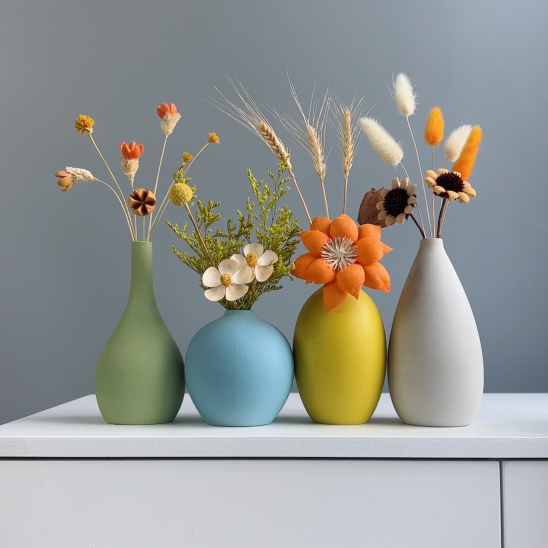 摆件陶瓷小花瓶摆件含花总高约20-30cm