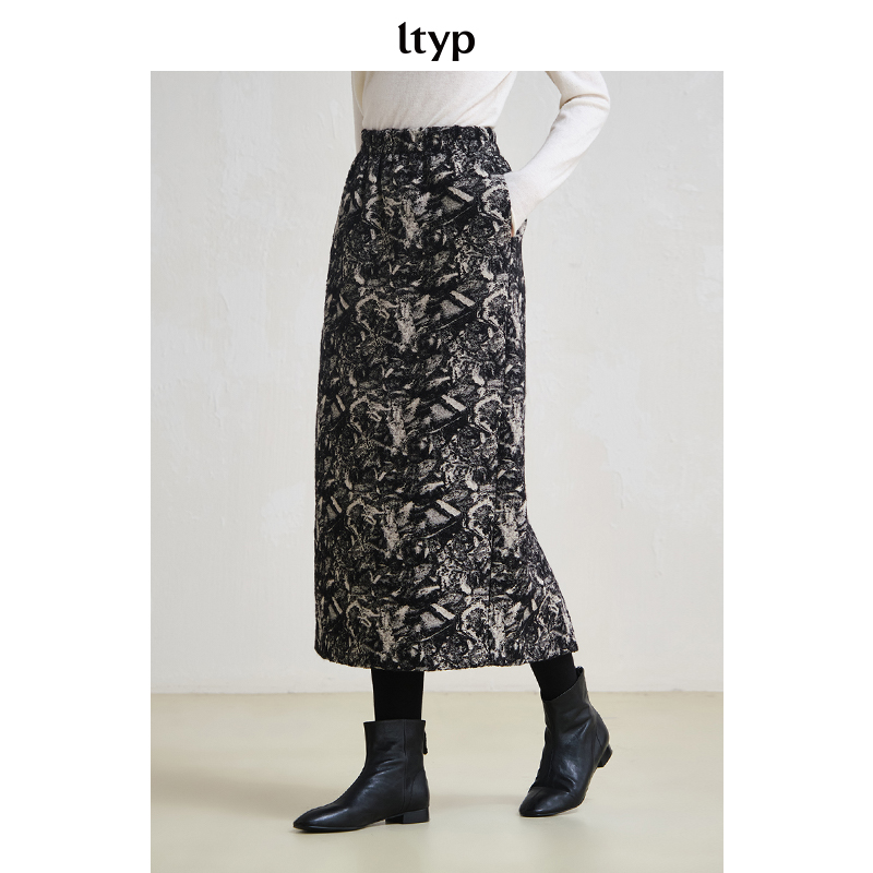 ltyp 10.1 羊毛亚麻棉艺术肌理半裙优雅提花直筒裙女冬D105254222