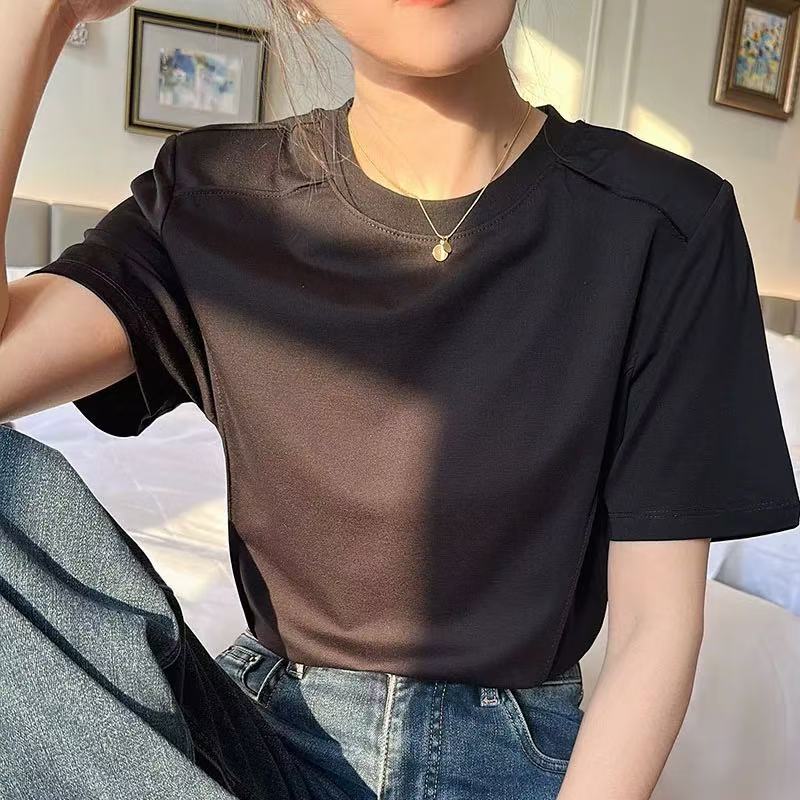 1500 t恤打底衫女垫肩高端宽松叠穿上衣2024夏小众设计感