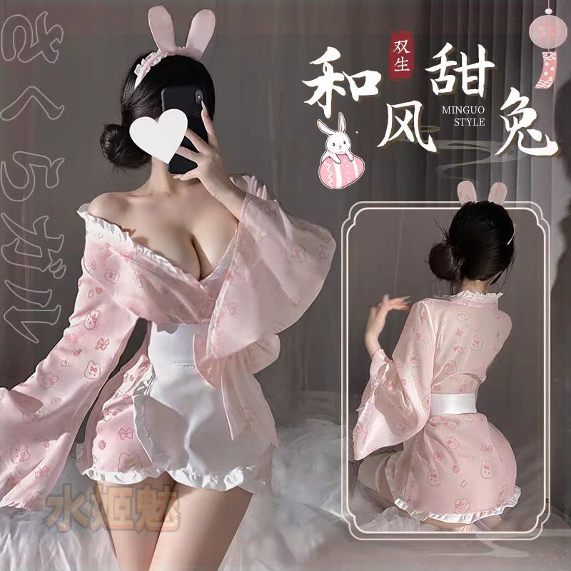 奶兔女仆制服酱日系可爱夏季纯欲兔兔印花和风睡袍蝴蝶结睡裙夏季