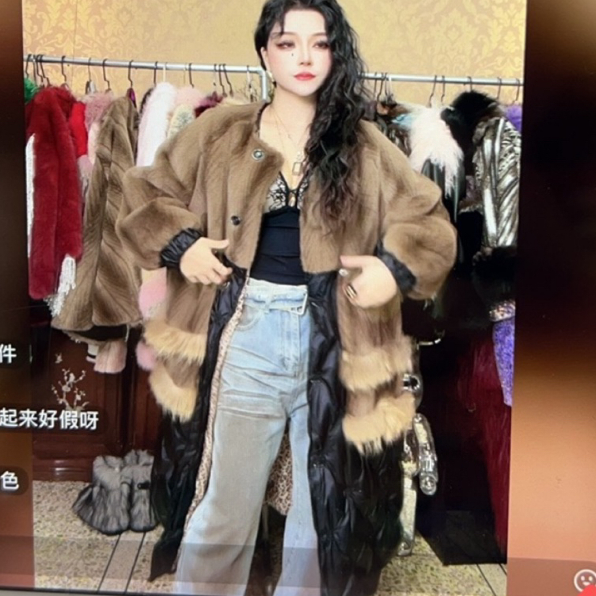 206咖色拼接大口袋慵懒风宽松版大码装短外套