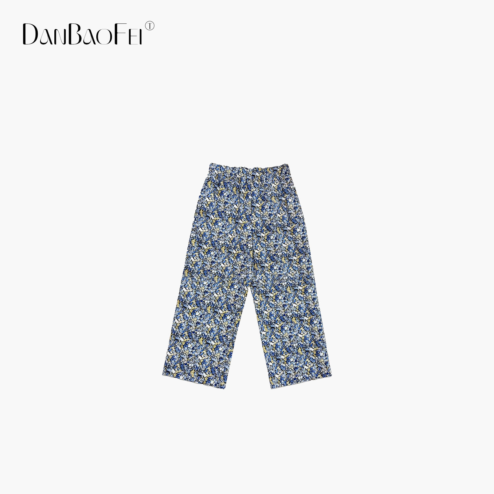 //莫奈花园 夏款女装文艺法式阔腿松紧腰碎花亚麻裤 YLM00955