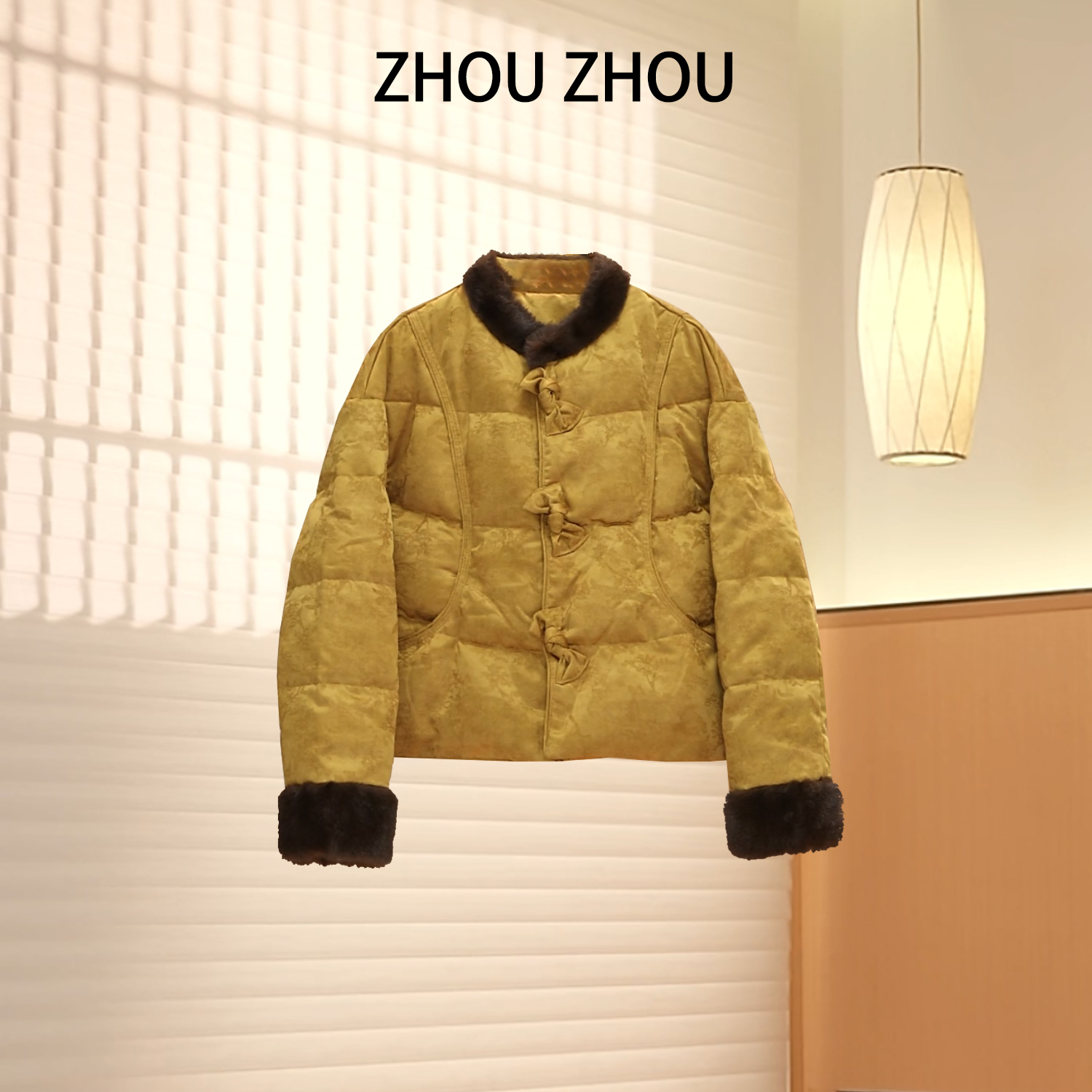2025冬季新款洋气质毛毛袖保暖外套新中式国风短款羽绒棉服女