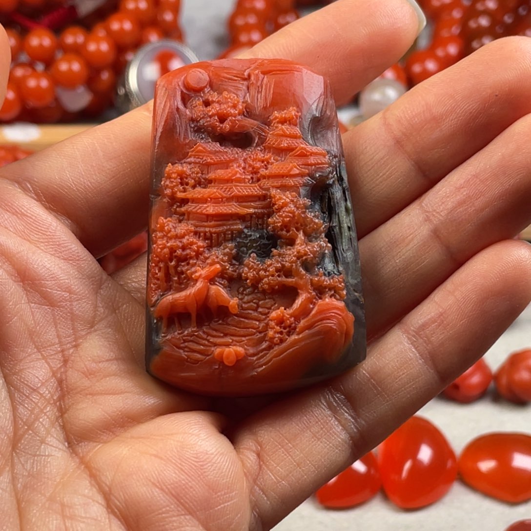 南红玛瑙天然原矿杨柳阿东寨老南红牌子未镶嵌旭**升