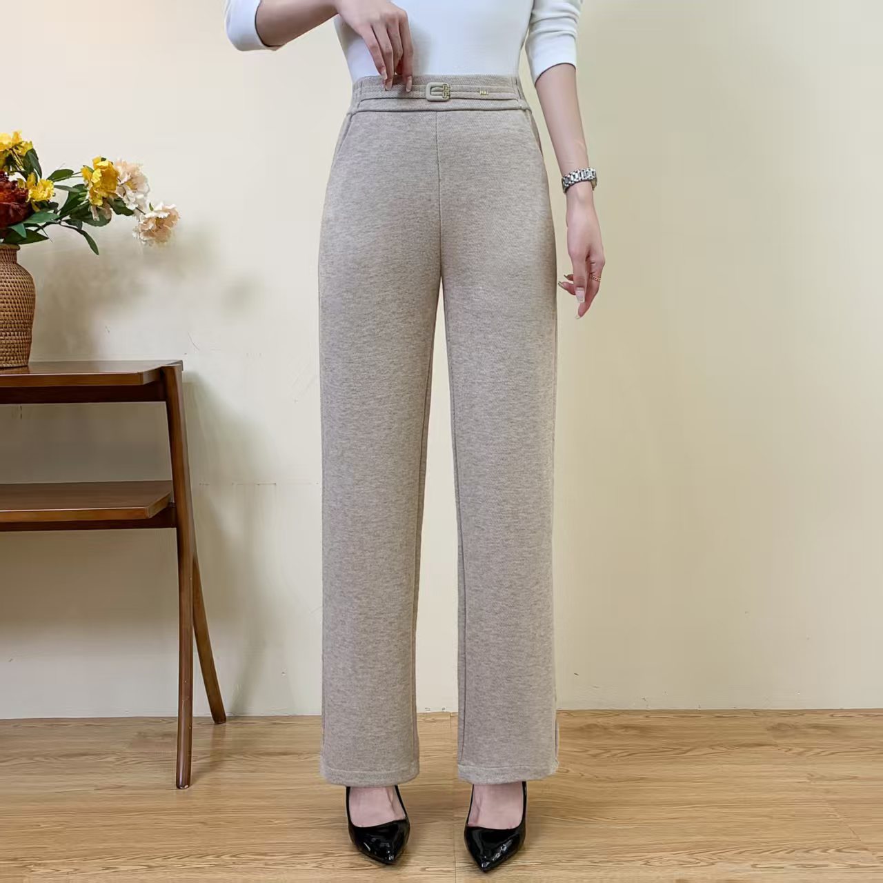 秋冬厚款人字纹高腰直筒裤休闲裤长裤卫裤时尚显瘦