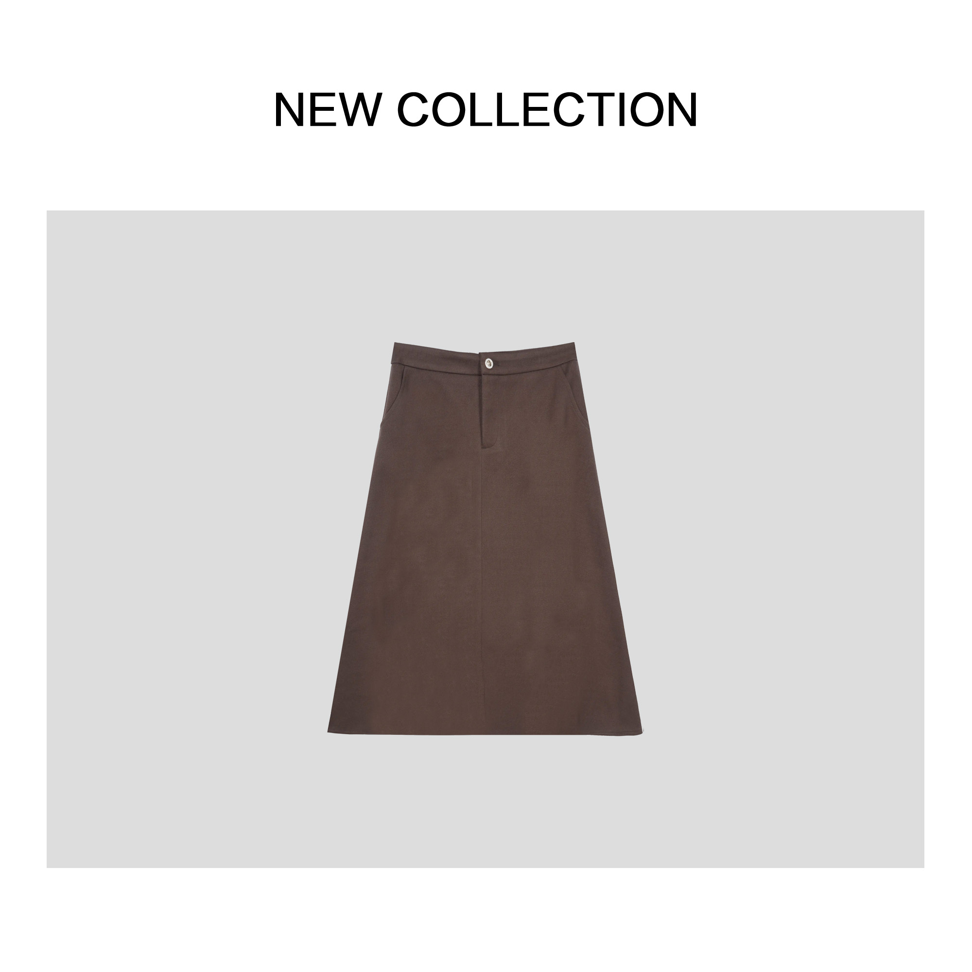 【小依专享】简约纯色A字中长裙E5F56006-6006秋冬半身裙半裙棕色