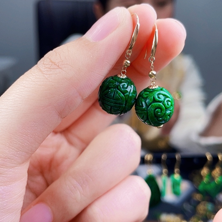 翡翠耳饰18K金镶嵌饰品