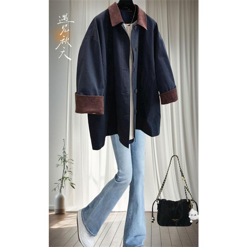 春秋新款休闲百搭大衣时尚潮流胖妹妹大码宽松中长款风衣外套女