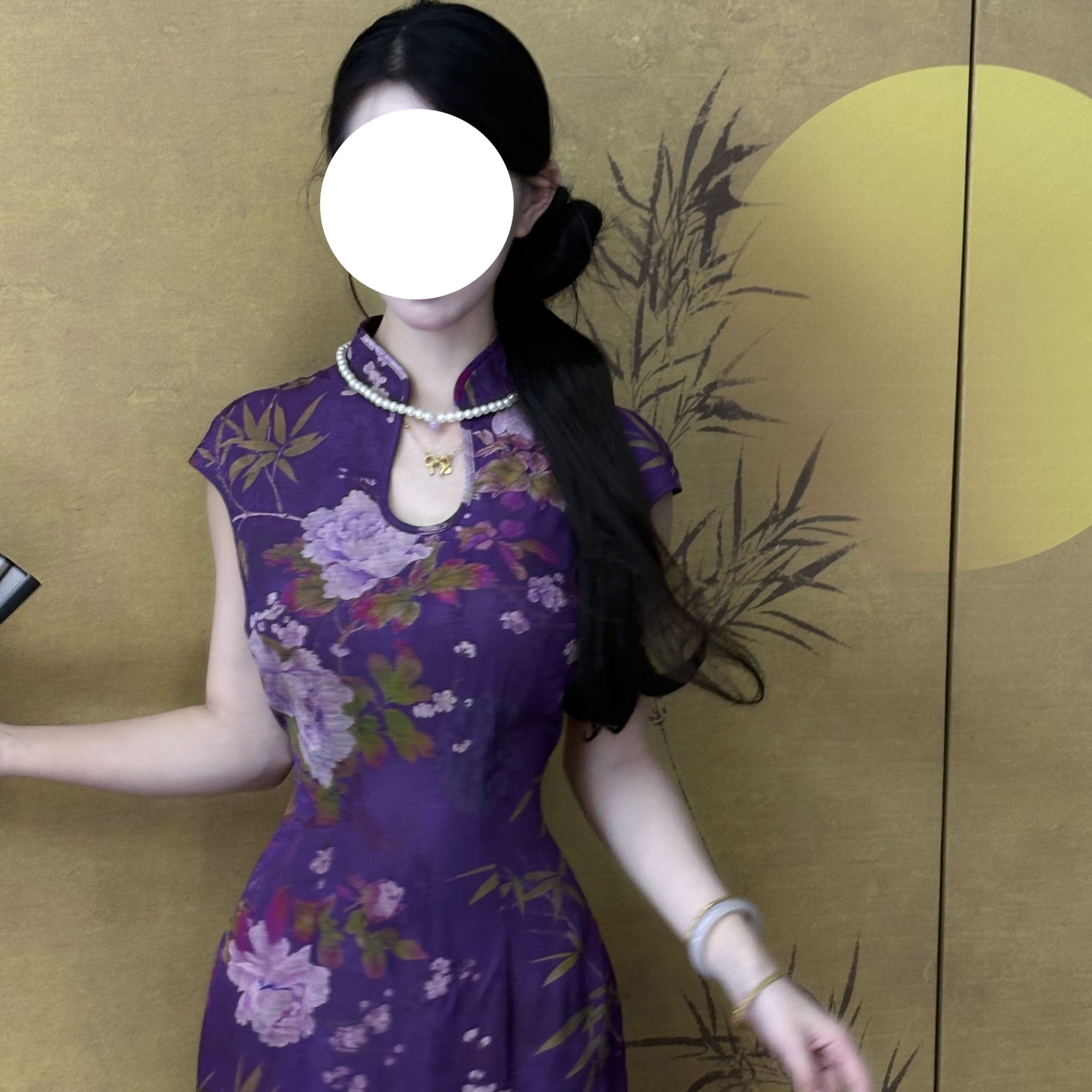 LHMknk1画报夫人夏季显瘦紫色新中式旗袍 紫萱水滴特价不退不换