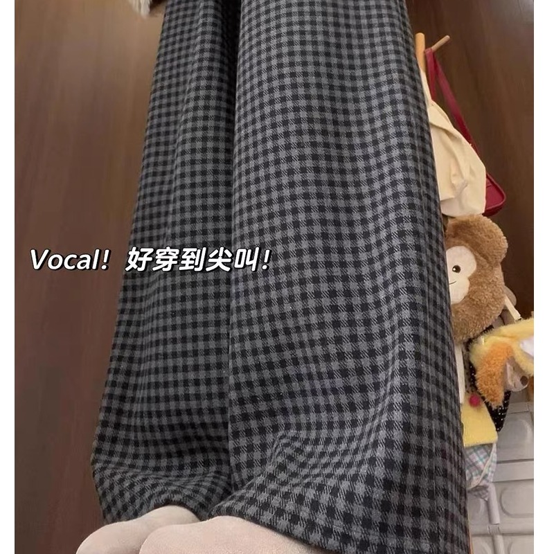 清！孕妇裤秋冬款外穿加绒加厚新款格子毛呢阔腿裤慵懒风遛弯裤