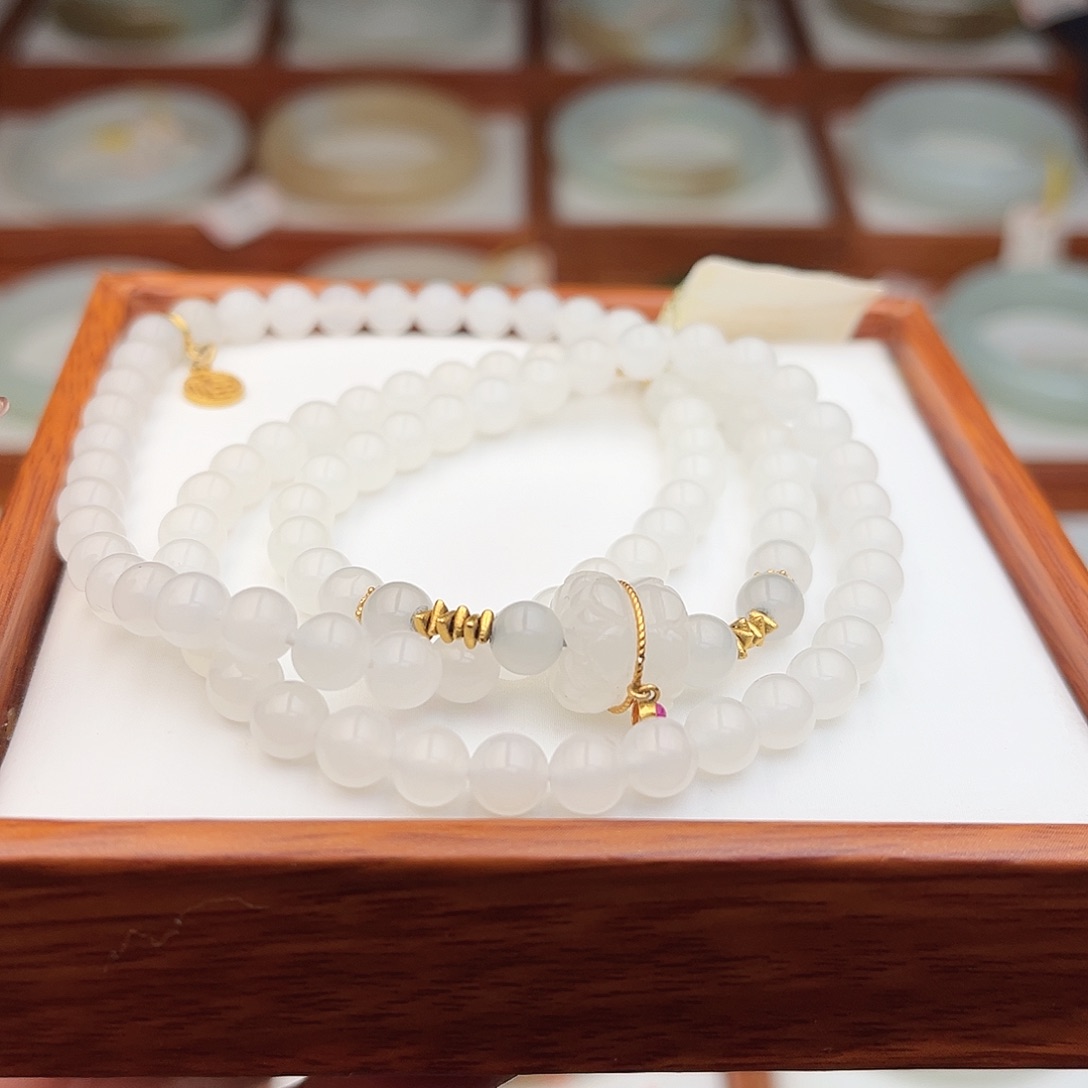 和田玉18K金镶嵌手串6mm