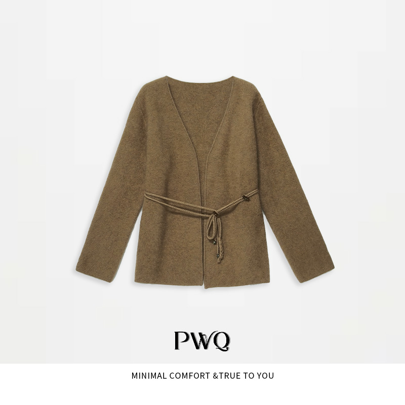 【悠然时光】上衣绵羊毛浣-熊绒无领长袖针织衫XCGJ-25110803-DZ