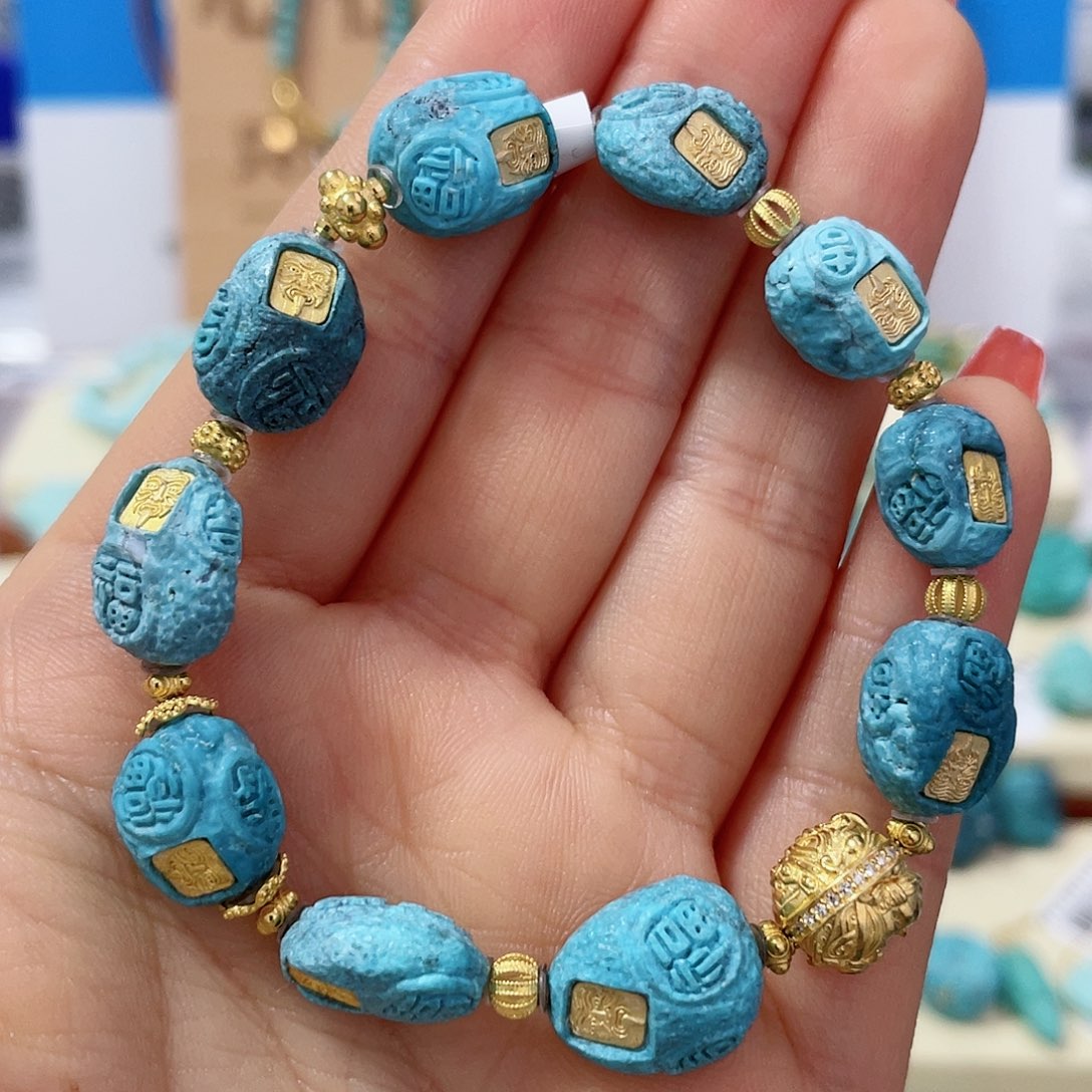 绿松石珠宝奇石18K金镶嵌