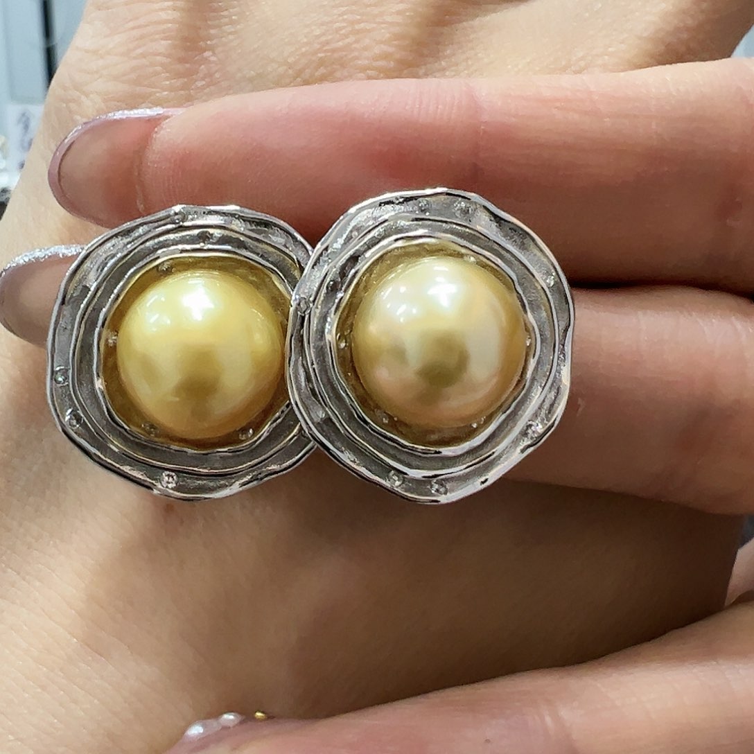 海水珍珠耳饰银S925镶嵌